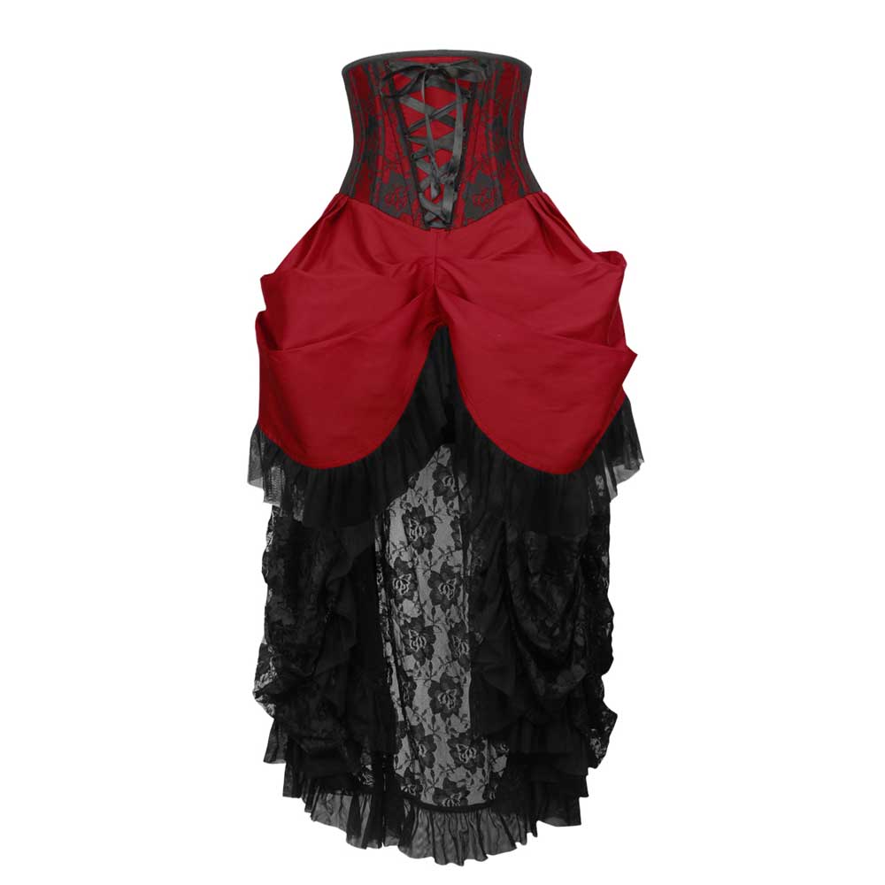 Attitude Corsets - Burlesque underbust corset Hoch niedriger Rock - Bordeauxrot/Rot